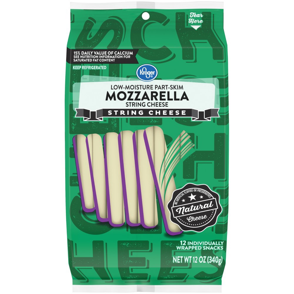 slide 1 of 3, Kroger Mozzarella String Cheese, 12 ct / 1 oz