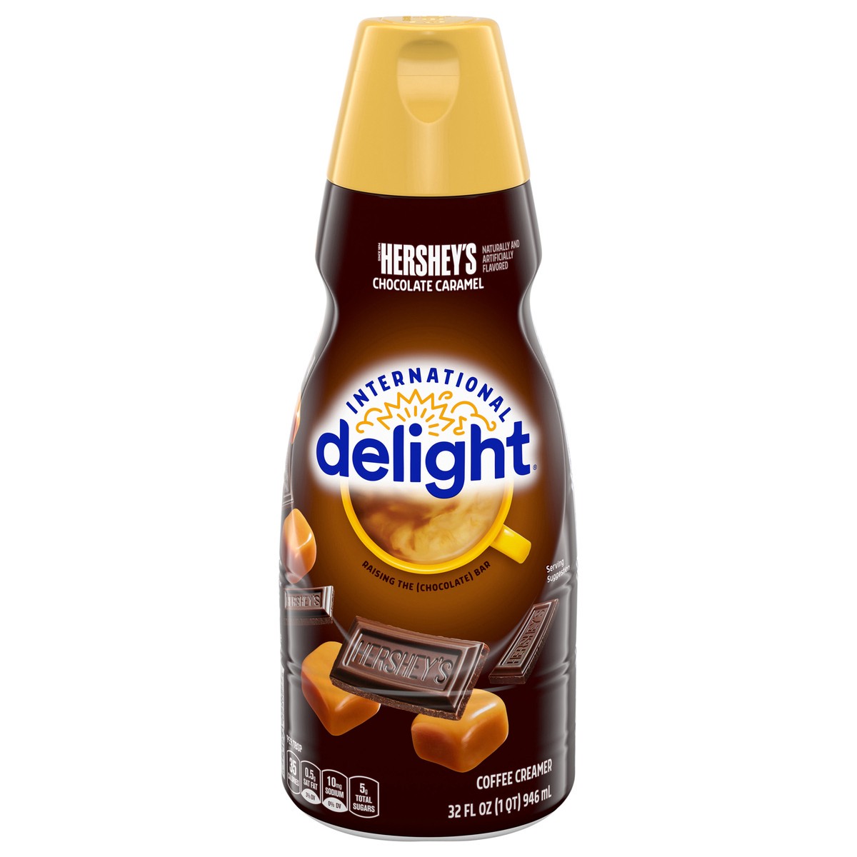 slide 1 of 5, International Delight Coffee Creamer, HERSHEY’S Chocolate Caramel, 32 FL OZ Bottle, 32 fl oz