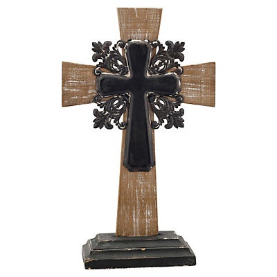 slide 1 of 1, Destination Holiday Standing Wood Cross Table Decor, 14 in