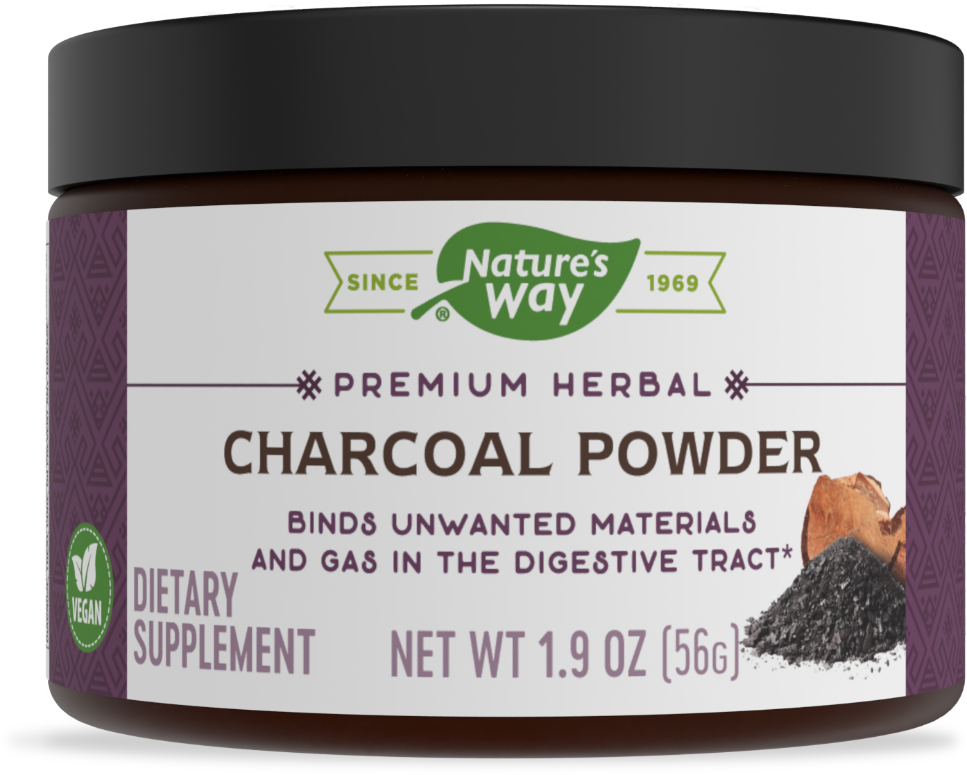 slide 1 of 1, Nature's Way Premium Herbal Charcoal Powder 800 mg Per serving; Powder; BPA Free Packaging, 1.9 oz