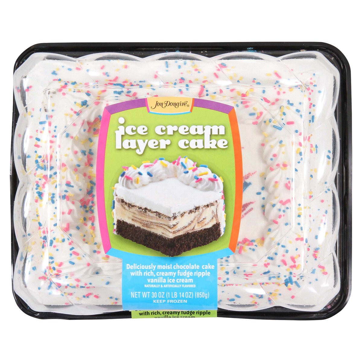 slide 1 of 9, Jon Donaire Ice Cream Cake, Happy Birthday, Fudge, 1/8 sheet 30 oz., 1/8 sheets, 30 oz