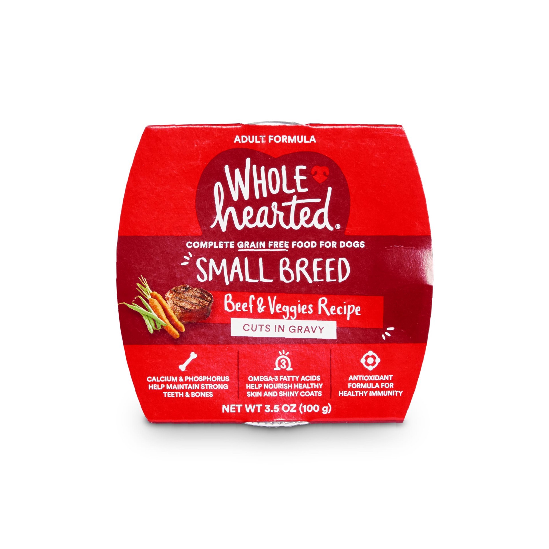 slide 1 of 1, WholeHearted Grain-Free Beef & Veggies Cuts in Gravy Wet Dog Food, 3.5 oz., 3.5 oz