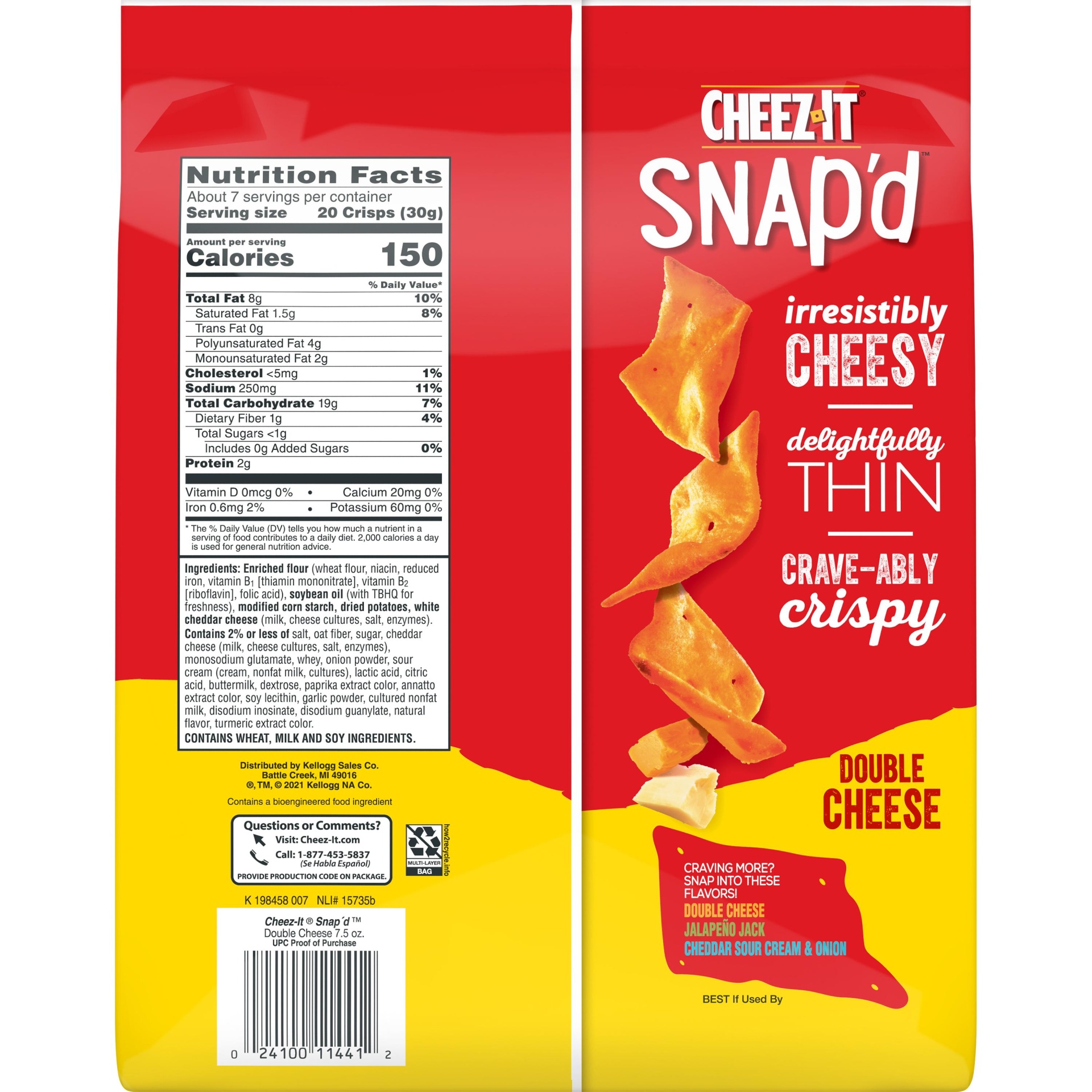 slide 2 of 7, Cheez-It Cheese Cracker Chips, Thin Crisps, Lunch Snacks, Double Cheese, 7.5 oz