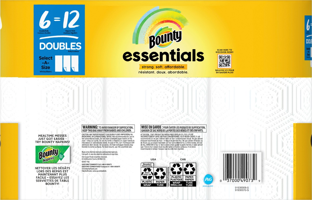 slide 4 of 5, Bounty Essentials Paper Towel Select A Size 6 Double Roll, 1 ct