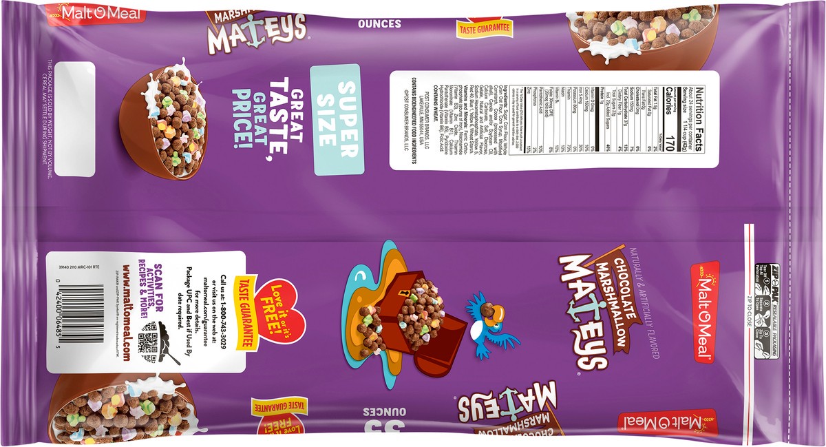 slide 9 of 12, Malt-O-Meal Chocolate Marshmallow Mateys Breakfast Cereal, 35 OZ Bag, 35 oz