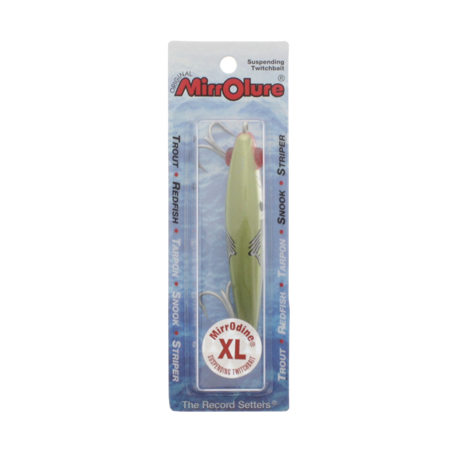 slide 1 of 1, MirrOlure MirrOdine XL Green/Pearl/Silver Lure, XL