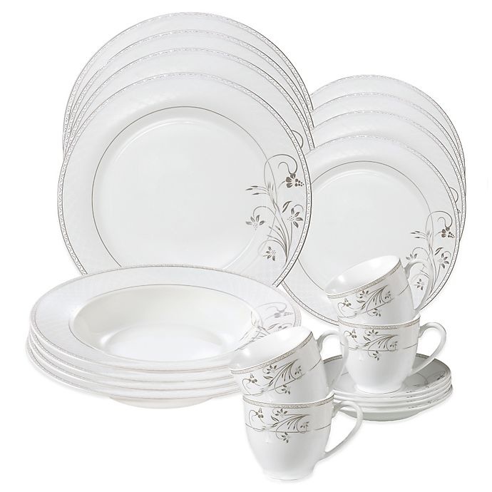 slide 1 of 2, Lorren Home Trends Silver Flower Dinnerware Set, 24 ct