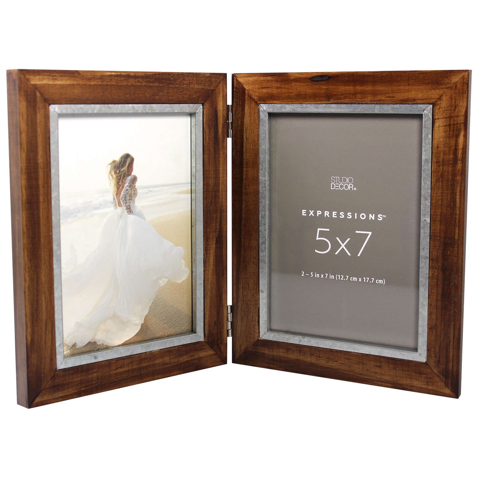 slide 3 of 4, Expressions 2 Opening 5" X 7" Walnut & Silver Hinged Collage Frame By Studio Decor, 5 in x 7 in