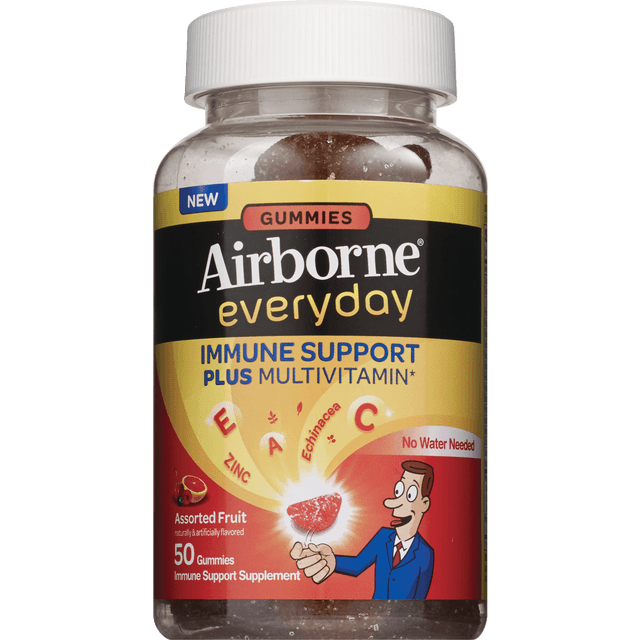 slide 1 of 1, Airborne Everyday Chewable Gummies, Immune Support Plus Multivitamin Supplement, 50 ct