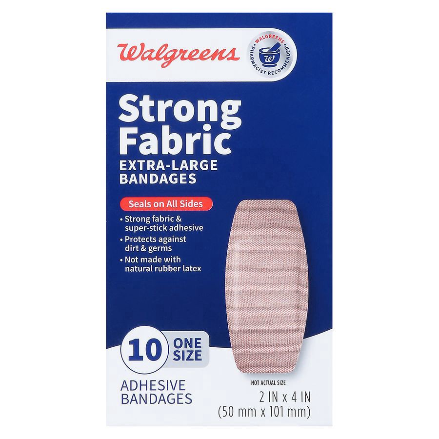 slide 5 of 5, Walgreens Strong Fabric Extra Large Adhesive Bandages, 10 ct