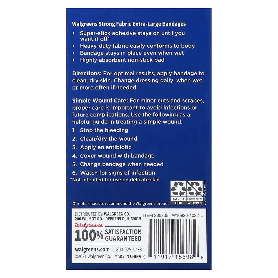 slide 4 of 5, Walgreens Strong Fabric Extra Large Adhesive Bandages, 10 ct