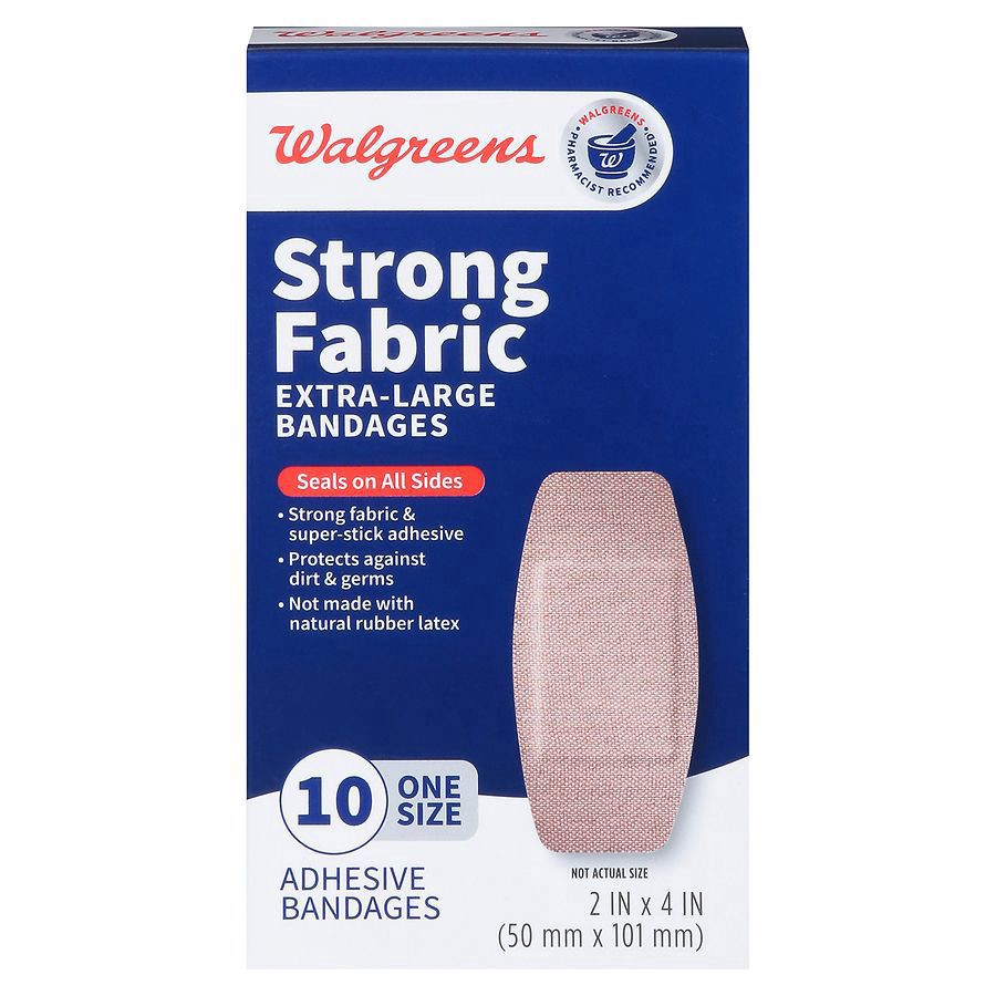 slide 1 of 5, Walgreens Strong Fabric Extra Large Adhesive Bandages, 10 ct