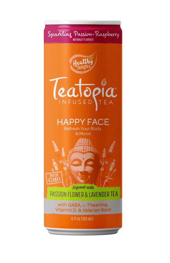 slide 1 of 1, Healthy Delights Teatopia Happy Face Sparkling Passion- Raspberry Tea, 12 fl oz