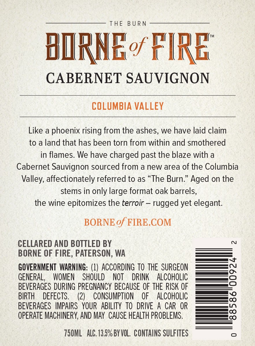 slide 7 of 7, Borne of Fire Cabernet Sauvignon, Red Wine, 750 mL Bottle, 750 ml