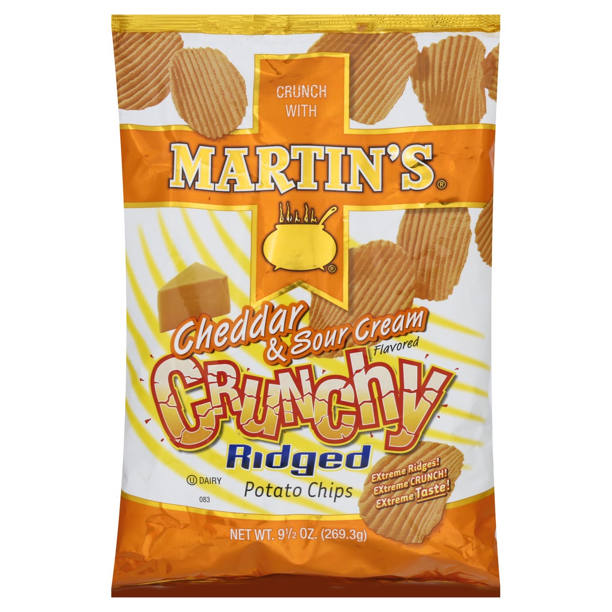 slide 2 of 13, Martin's Crunchy Ridged Cheddar & Sour Cream Flavored Potato Chips 9.5 oz, 9.5 oz