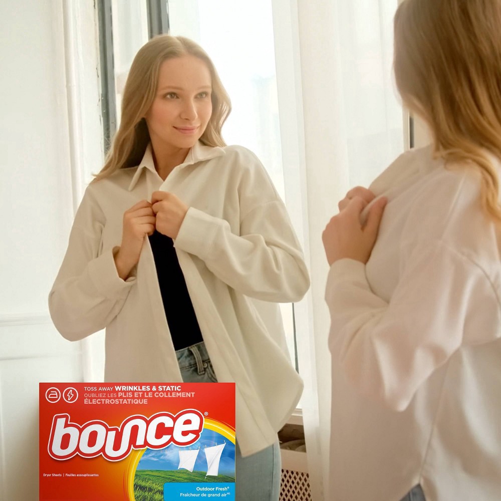 slide 7 of 15, Bounce Dryer Sheets, 160 count, Outdoor Fresh Scent, Fabric Softener Sheets, Reduces Static, Softens and Fights Wrinkles, 160 ct