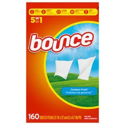 Bounce Dryer Sheets, 160 count, Outdoor Fresh Scent, Fabric Softener Sheets, Reduces Static, Softens and Fights Wrinkles