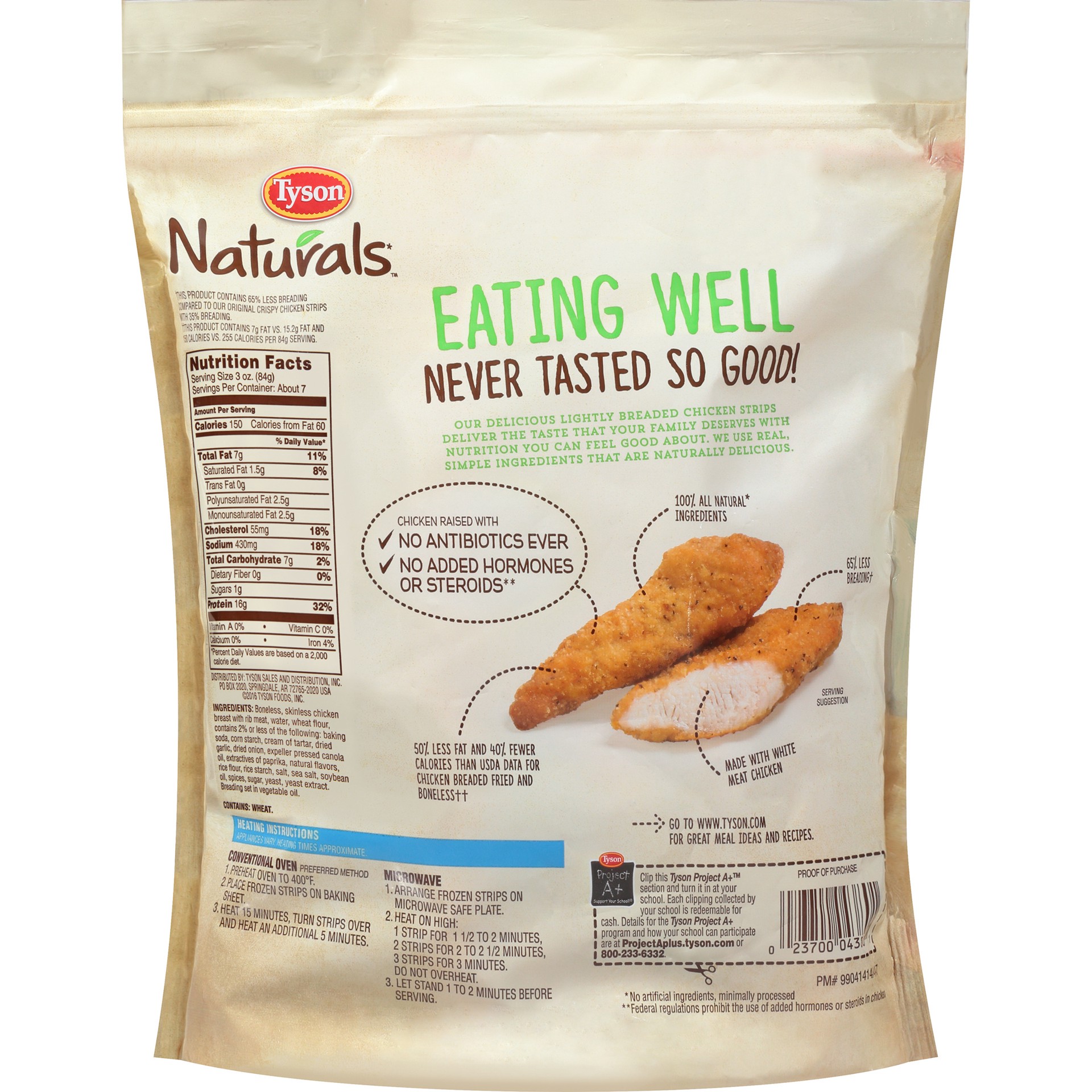 slide 3 of 5, Tyson Naturals Lightly Breaded Chicken Strips, 20 oz. (Frozen), 566.99 g