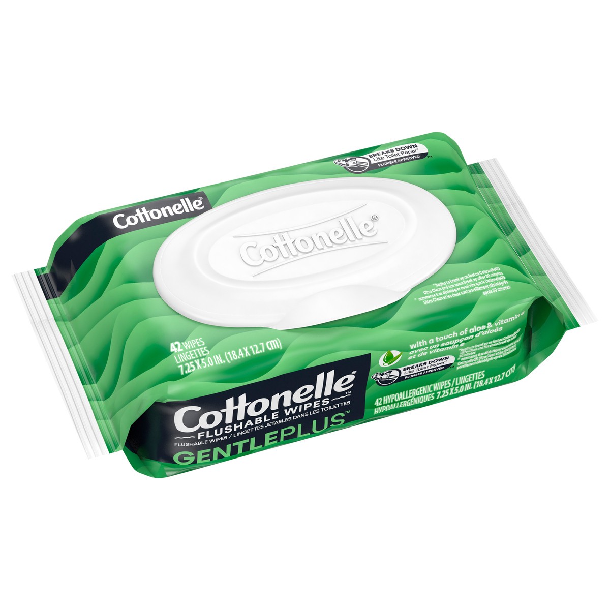 slide 7 of 10, Cottonelle GentlePlus Flushable Wet Wipes with Aloe & Vitamin E, Adult Wet Wipes, 1 Flip-Top Pack, 42 Total Flushable Wipes, 42 ct