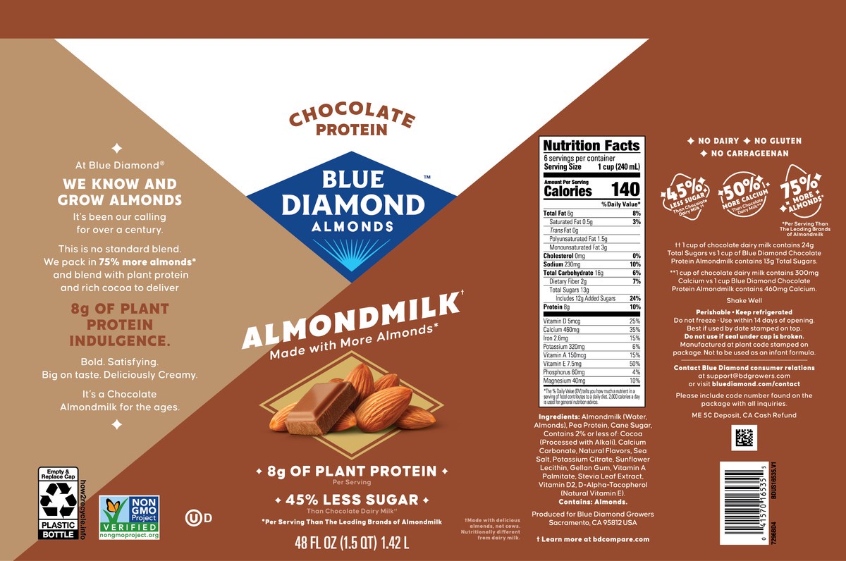 slide 6 of 15, ALMOND BREEZE CHOC PROTEIN MILK, 48 oz