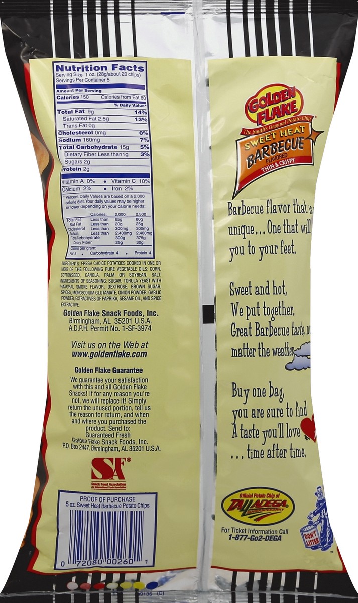 slide 6 of 6, Golden Flake Sweet Heat Barbecue Thin & Crispy Flavored Potato Chips, 5 oz