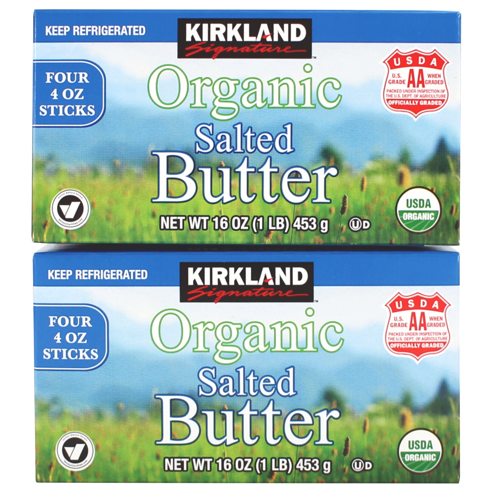 slide 1 of 2, Kirkland Signature Organic Salted Butter, 2 ct; 1 lb