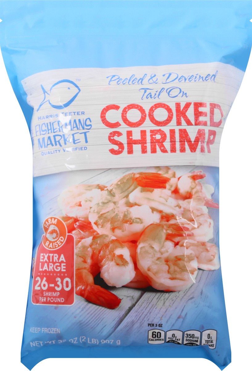 slide 3 of 9, Fisherman's Market Extra Large Peeled & Deveined Tail On Cooked Shrimp 32 oz, 32 oz