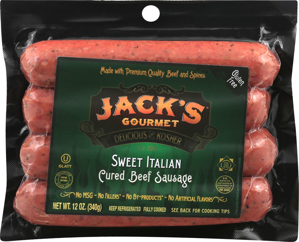 slide 7 of 8, Jack's Gourmet Kosher Sweet Italian Cured Beef Sausage, 4 ct; 12 oz
