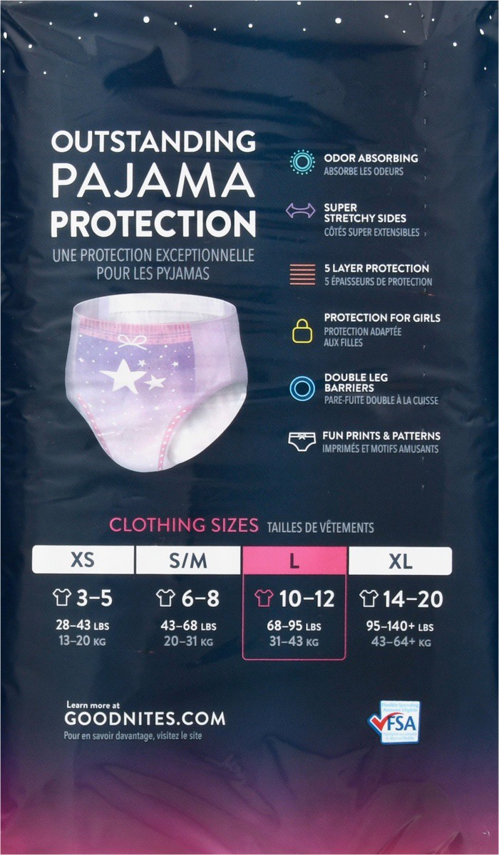 slide 7 of 9, Goodnites Girls' Nighttime Bedwetting Underwear, Size Large (68-95 lbs), 11 Ct, 11 ct