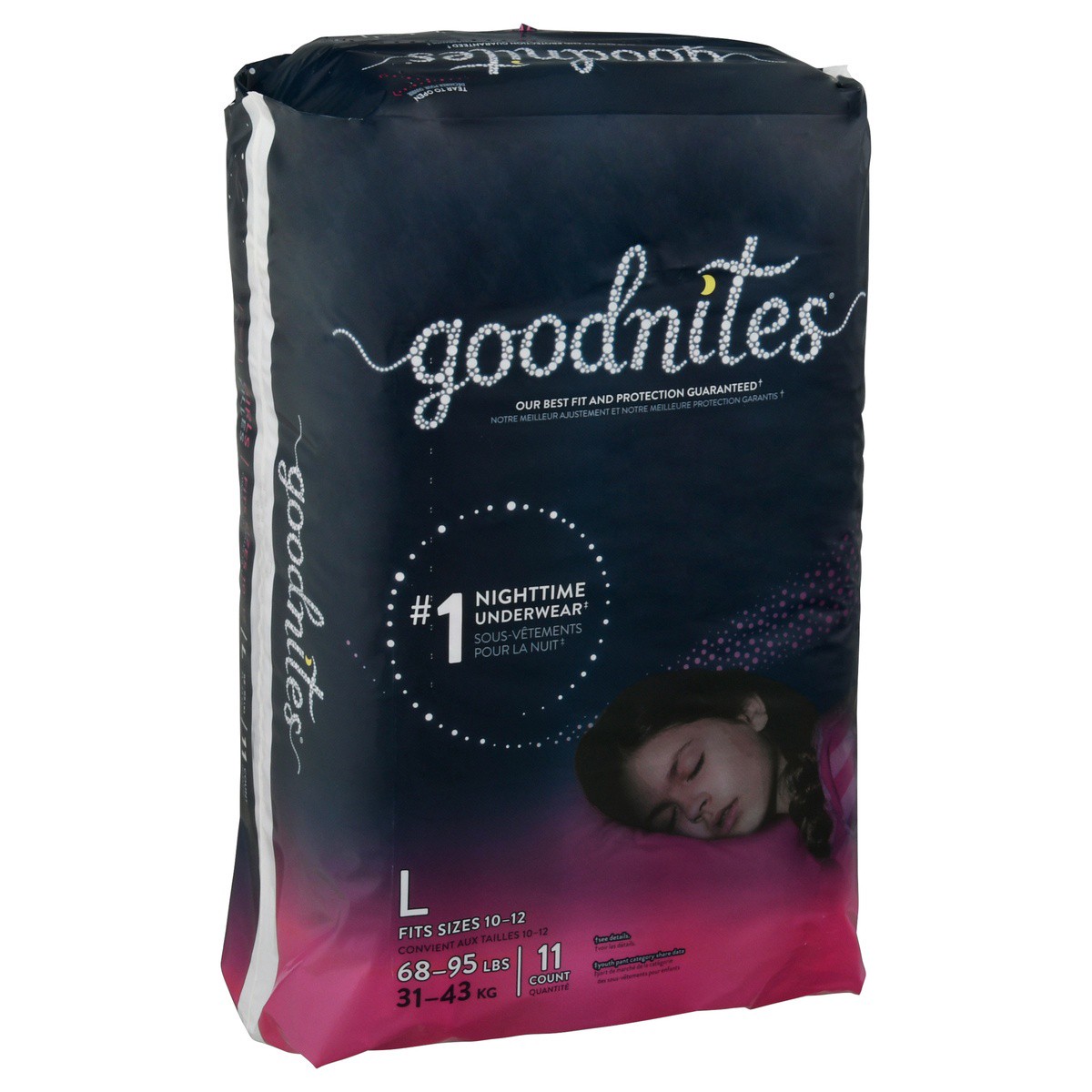 slide 1 of 9, Goodnites Girls' Nighttime Bedwetting Underwear, Size Large (68-95 lbs), 11 Ct, 11 ct