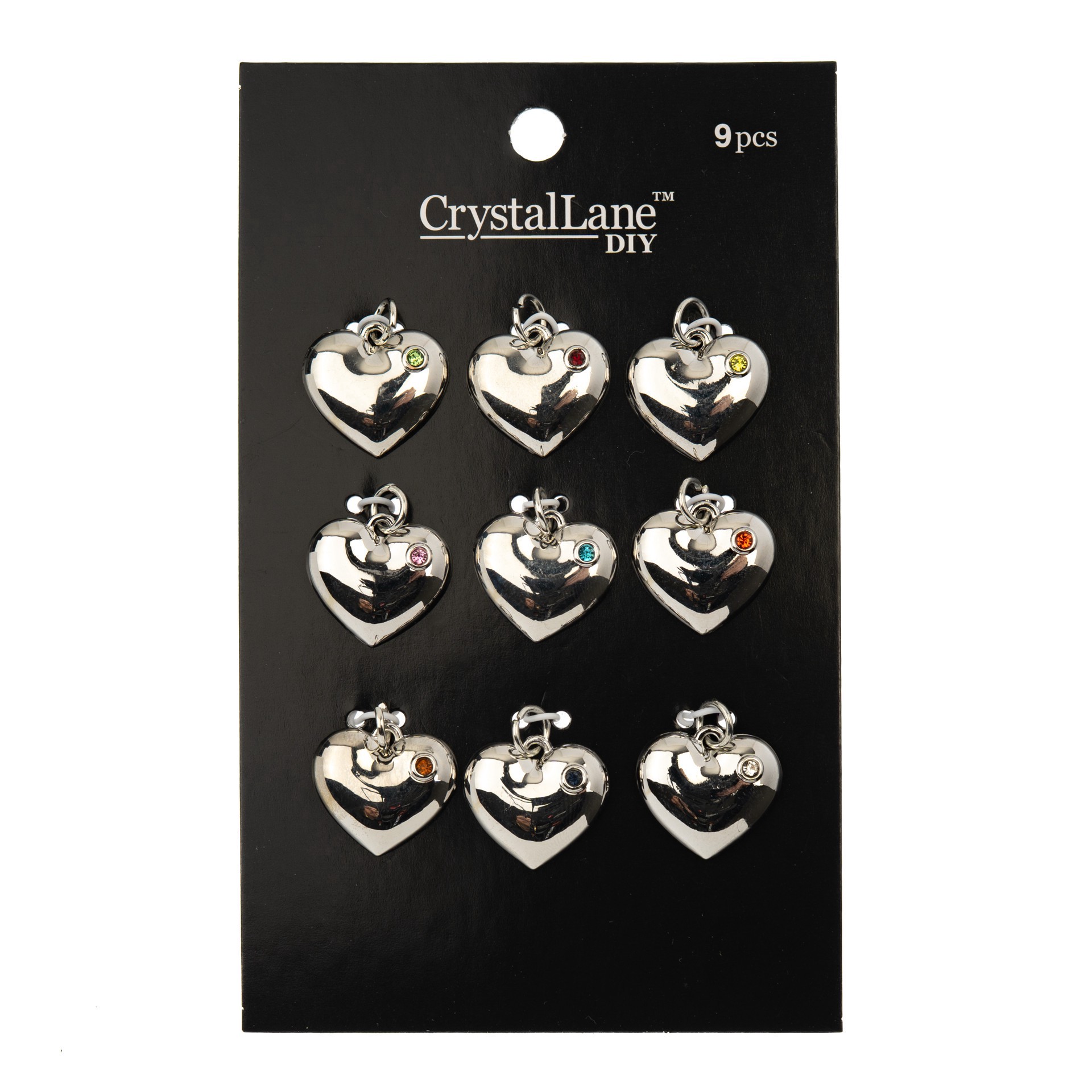 slide 2 of 3, Crystal Lane Diy Silver Rhinestone Heart Charms, 9ct., 9 ct