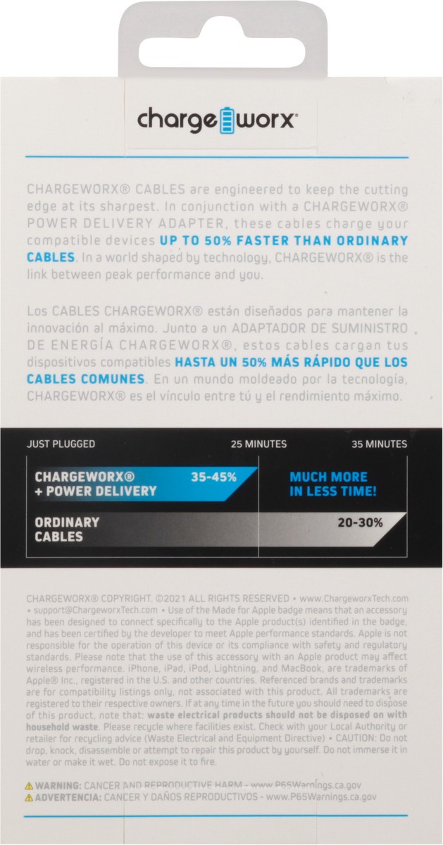 slide 4 of 9, Chargeworx White Fast Charge Lightning USB-C Cable, 6 ft