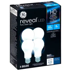 GE Reveal 8 Watts HD+ LED Light Bulbs 4 ea
