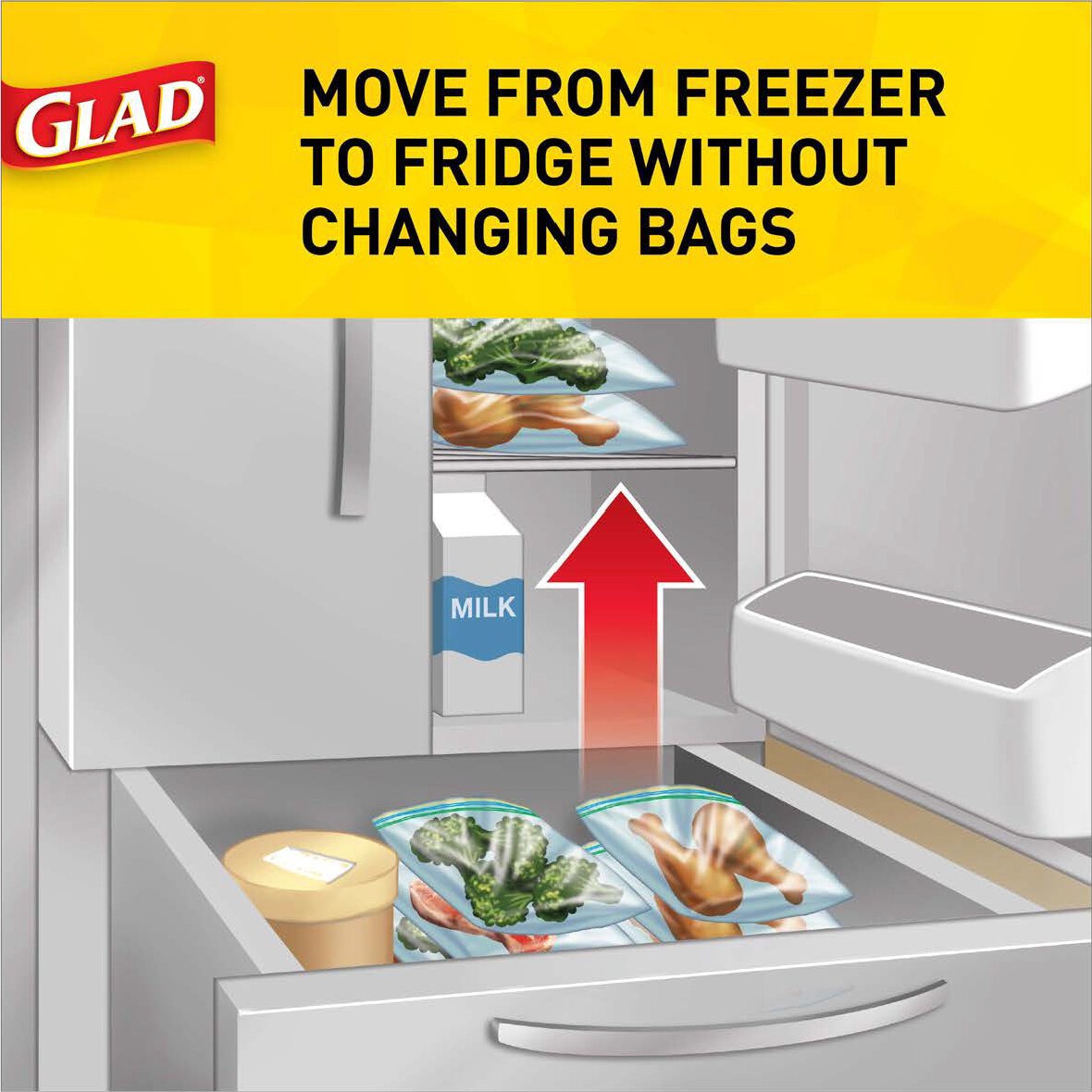 slide 2 of 5, Glad Zipper Food Storage and Freezer 2 in 1 Plastic Bags - Quart - 46 Count, 46 ct