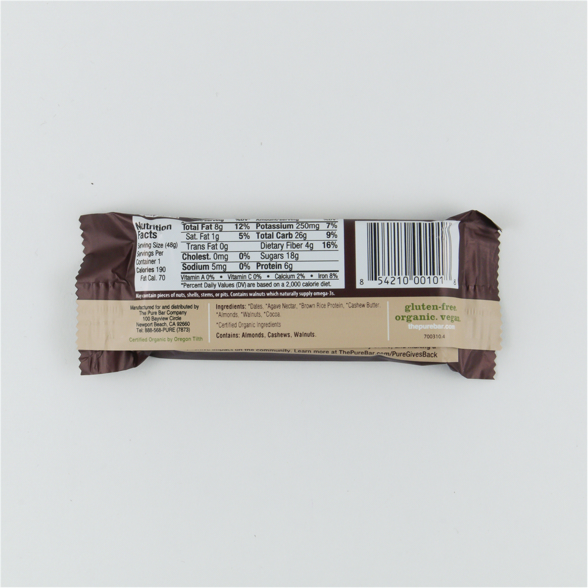 slide 2 of 2, Pure Organic Chocolate Brownie Fruit & Nut Bar, 1.7 oz