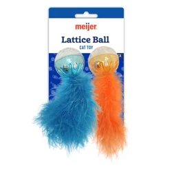 Meijer Lattice Ball With Feathers Cat Toys, 2 Count