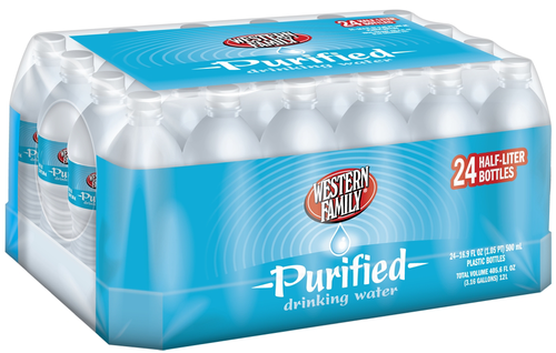 slide 1 of 1, Western Family Purified Water - 24 ct; 1/2 liter, 24 ct; 1/2 liter