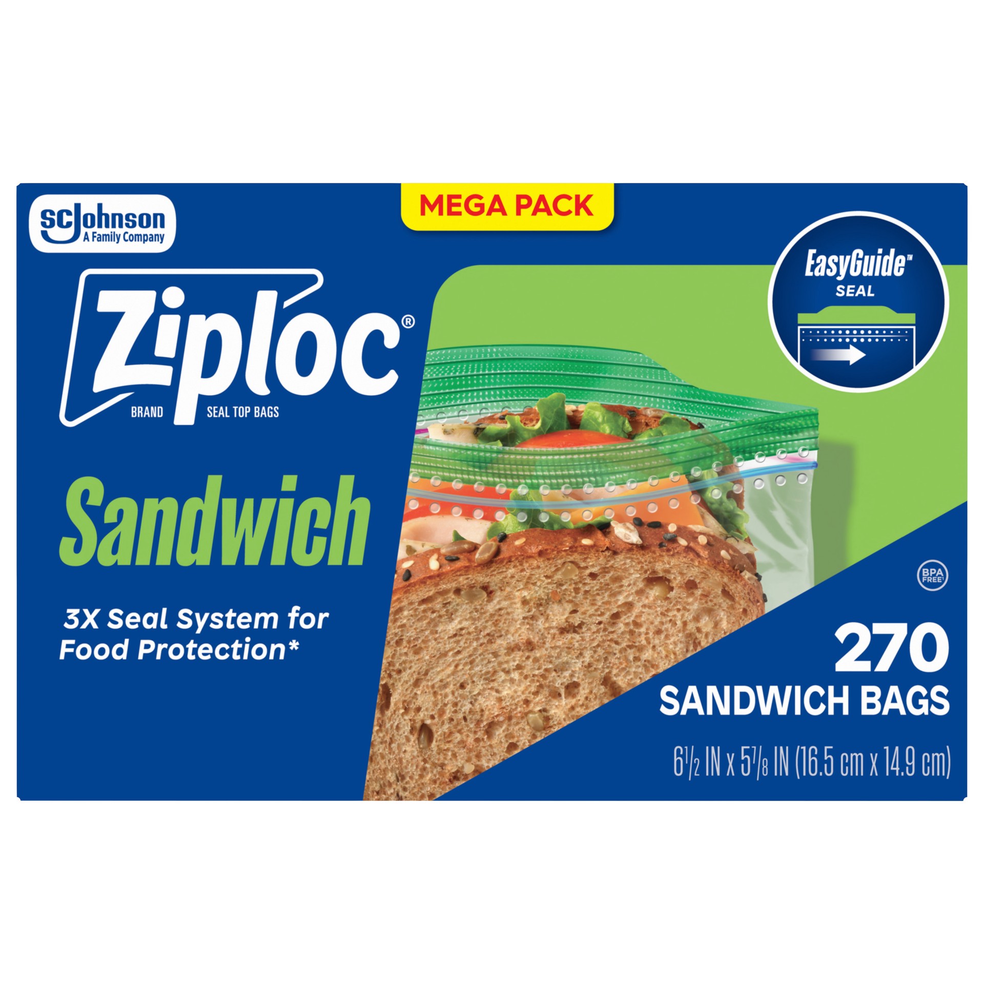 slide 1 of 12, Ziploc Brand Sandwich Bags with EasyGuide™ Texture, Grip ’n Seal Technology™, 270 count, 270 ct