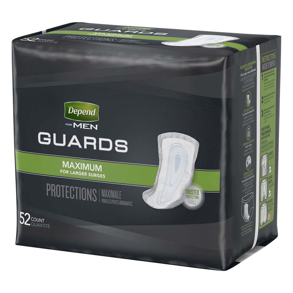 slide 4 of 9, Depend For Men Maximum Guards 52 Count, 52 ct