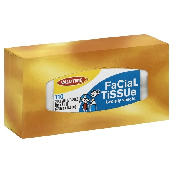slide 1 of 1, Valu Time 2-Ply Facial White Tissue, 110 ct