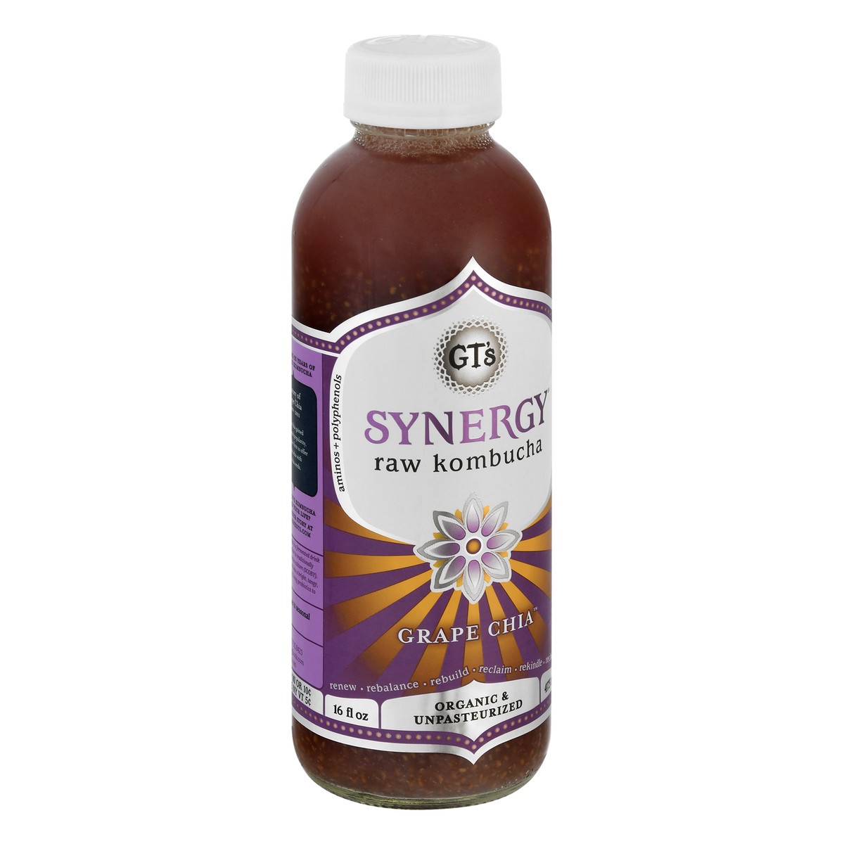 slide 2 of 13, GT's Synergy Raw Grape Chia Kombucha 16 oz, 16 fl oz