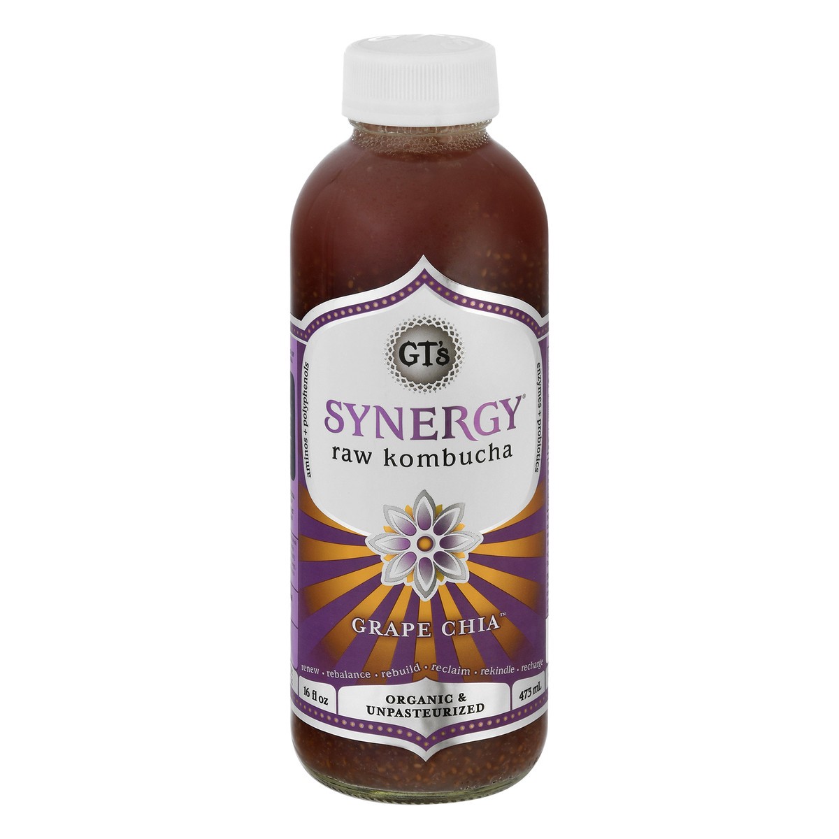 slide 12 of 13, GT's Synergy Raw Grape Chia Kombucha 16 oz, 16 fl oz