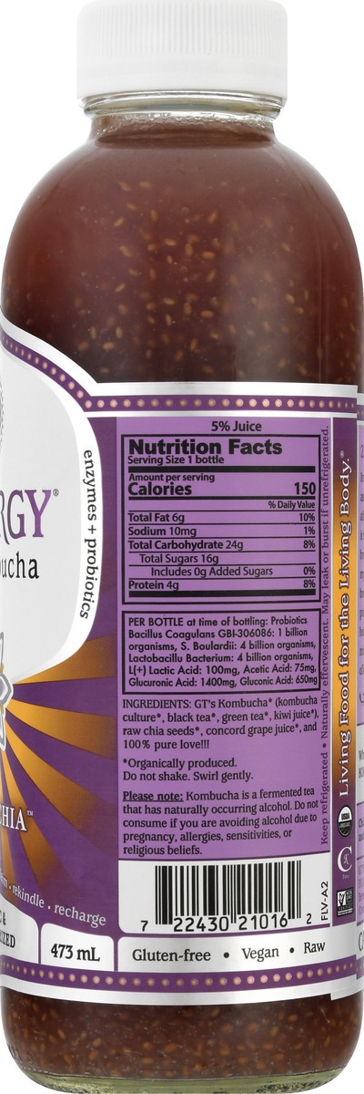 slide 6 of 13, GT's Synergy Raw Grape Chia Kombucha 16 oz, 16 fl oz