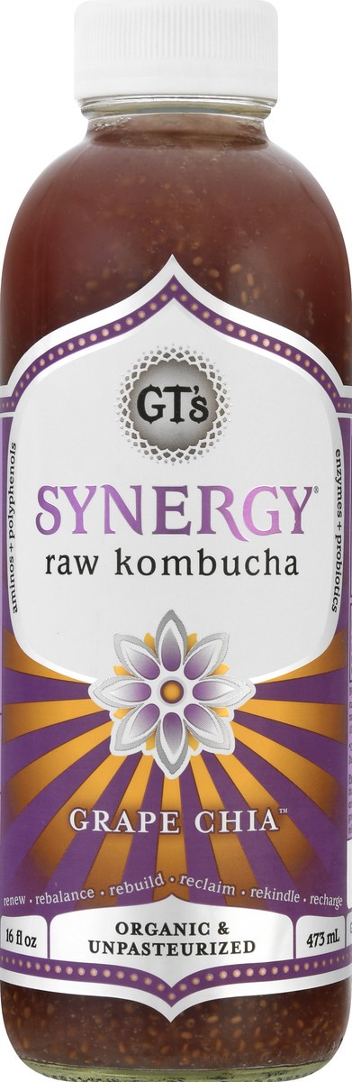 slide 7 of 13, GT's Synergy Raw Grape Chia Kombucha 16 oz, 16 fl oz