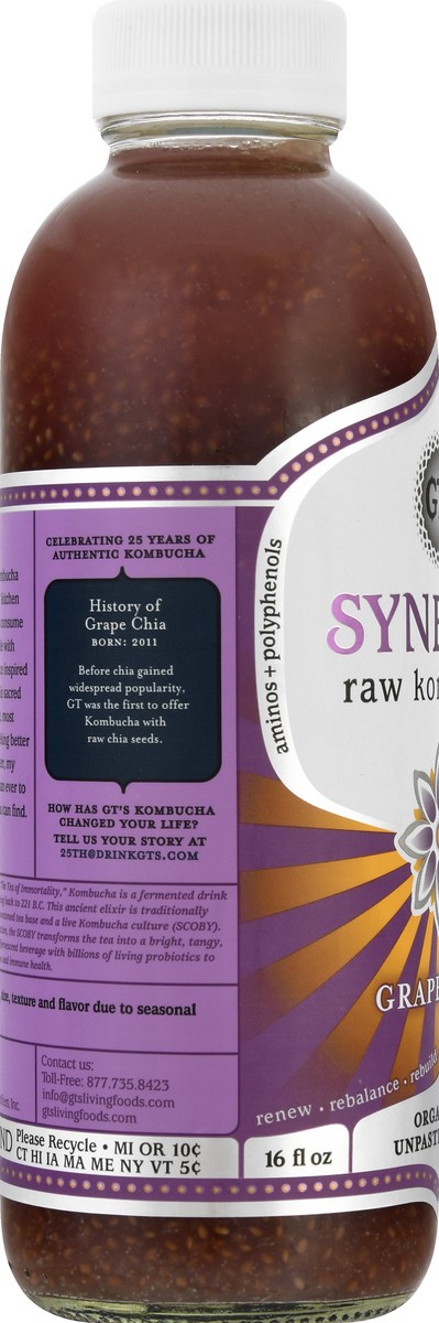 slide 10 of 13, GT's Synergy Raw Grape Chia Kombucha 16 oz, 16 fl oz