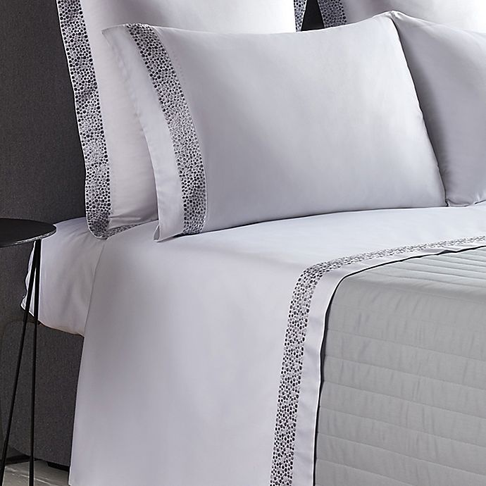 slide 1 of 3, Frette At Home Puntini 280-Thread Count King Sheet Set - White/Grey, 1 ct