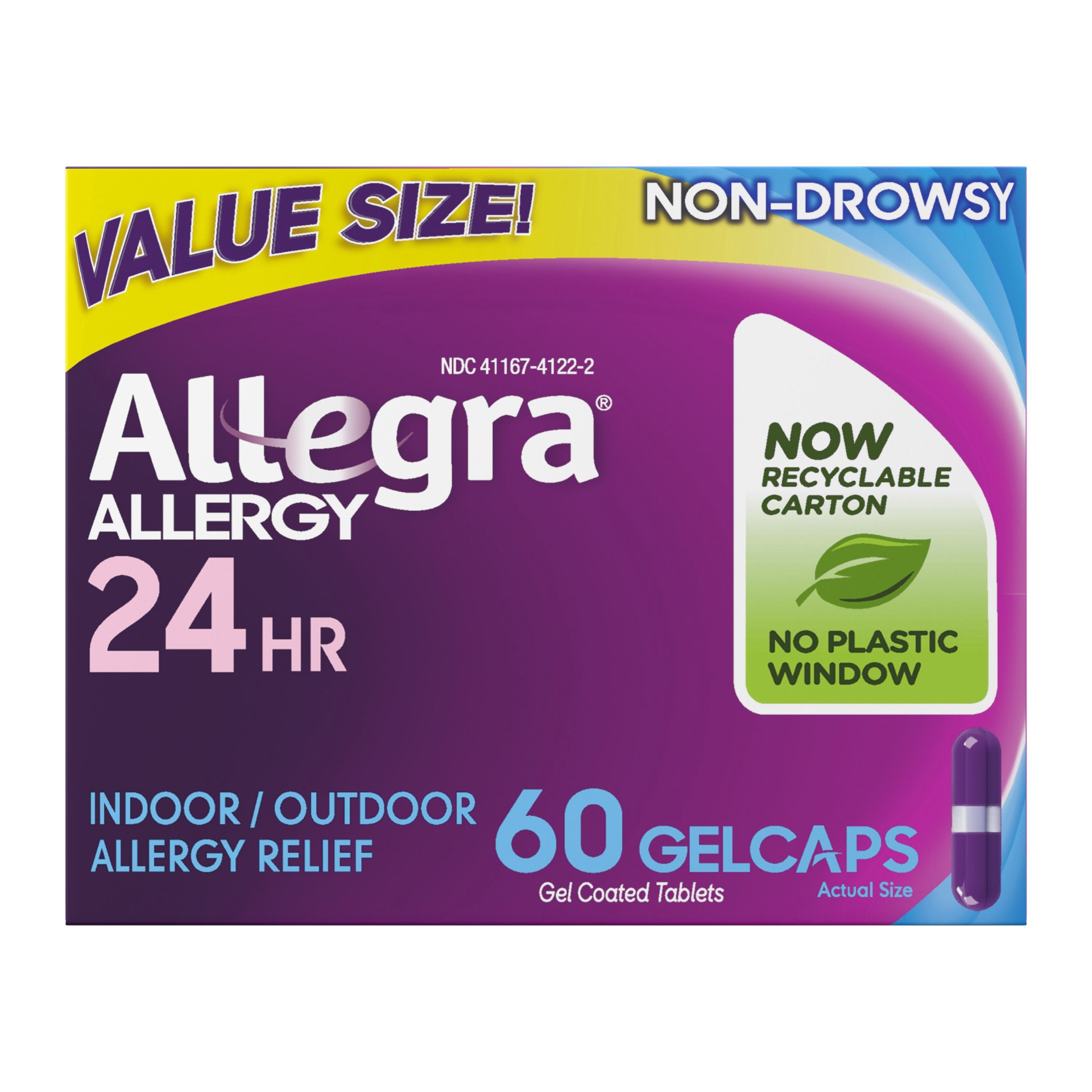 slide 1 of 2, Allegra Adult 24HR Non-Drowsy Antihistamine, 60 Gelcaps, Fast-acting Allergy Symptom Relief, 180 mg, 60 ct