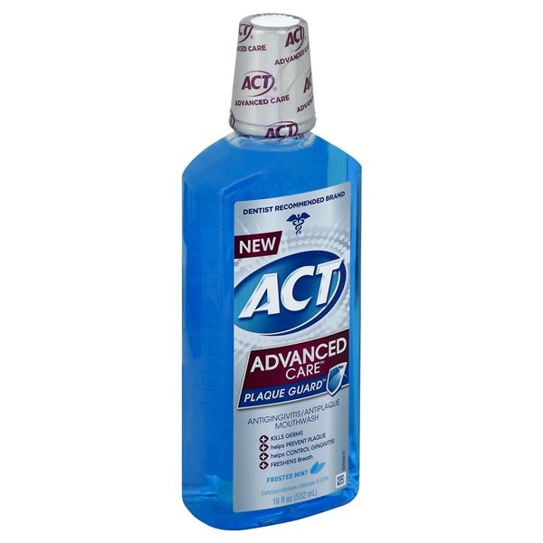 slide 1 of 1, ACT Advanced Care Plaque Guard Mouthwash in Frosted Mint Flavor, 18 oz