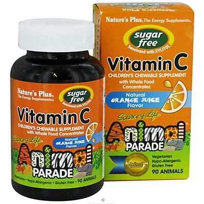 slide 1 of 1, Nature's Plus Animal Parade Childrens Vitamin C Sugar-Free Orange Juice Flavored Chewables, 90 ct