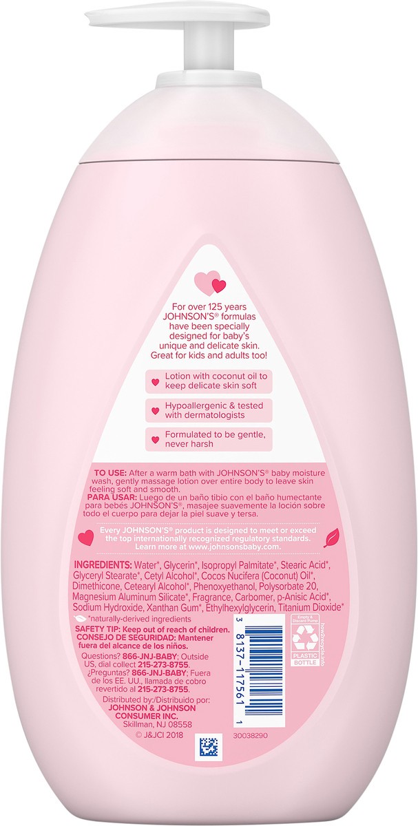 slide 2 of 7, Johnson's Moisturizing Mild Pink Baby Body Lotion, Coconut Oil for Delicate Skin, Hypoallergenic - 27.1 fl oz, 27.10 fl oz